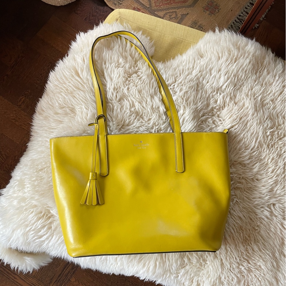 Kate Spade Emilia Large Tote Yellow chartreuse carryall travel tote leather